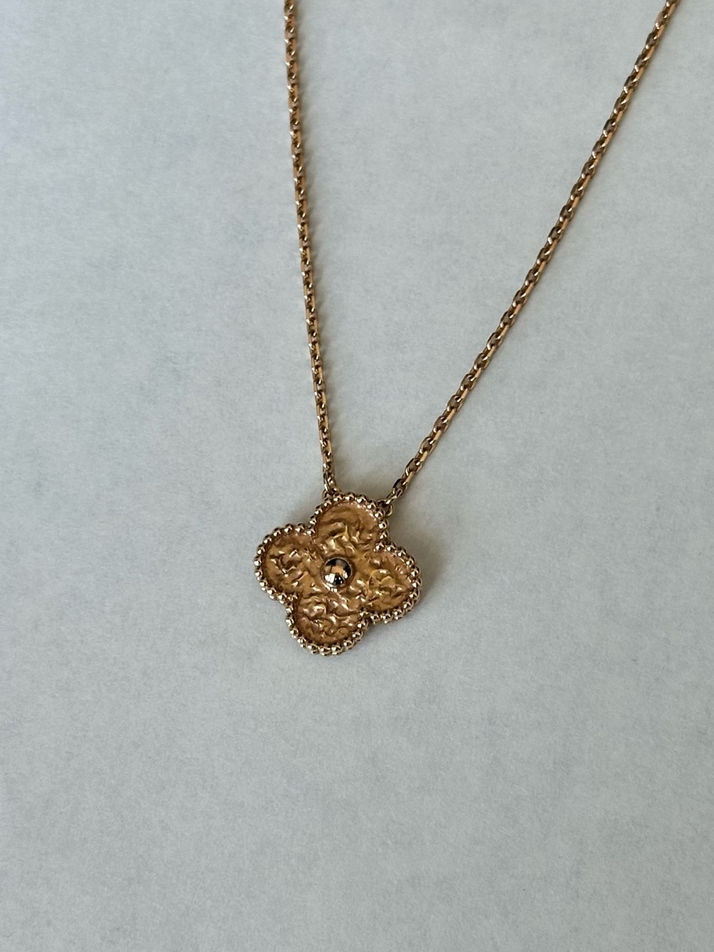 Van Cleef & Arpels Vintage Alhambra Pendant Necklace 18K Hammered Rose Gold VCA